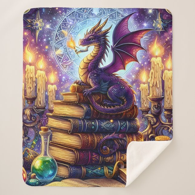 Cobertor Sherpa Mystical Dragon Wizard Books (Frente)