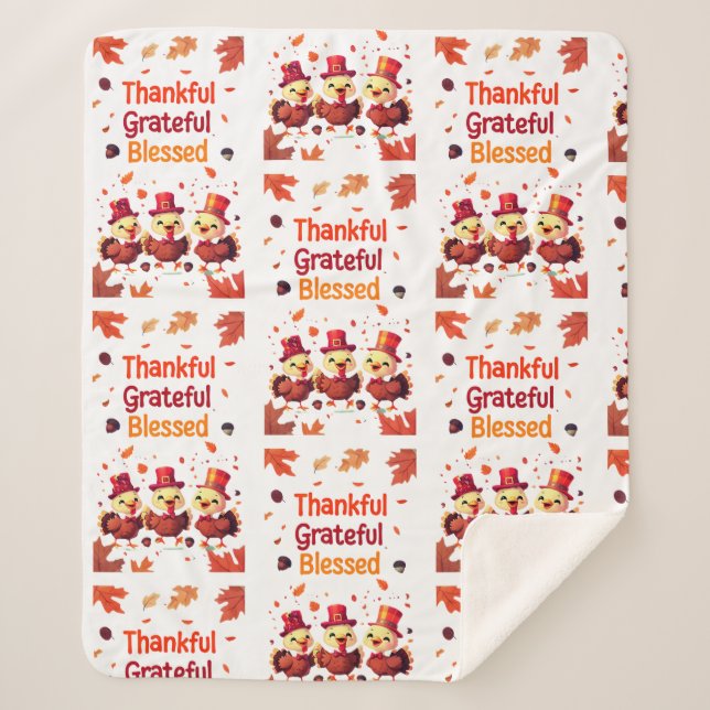 Cobertor Sherpa Na moda abençoado, Grata Ação de Graças (Frente)