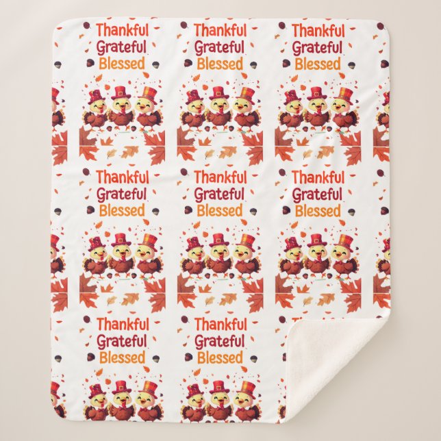 Cobertor Sherpa Na moda abençoado, Grata Ação de Graças (Frente)
