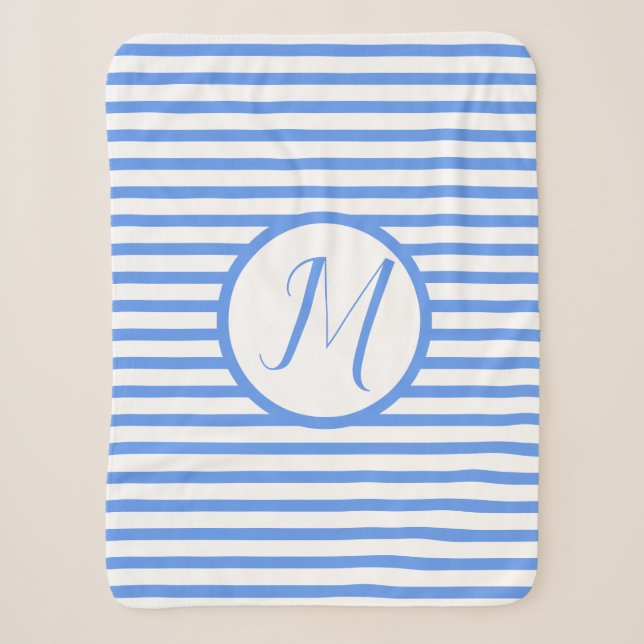 Cobertor Sherpa Na moda Azul Strips M Monograma Lâmpada (Frente)