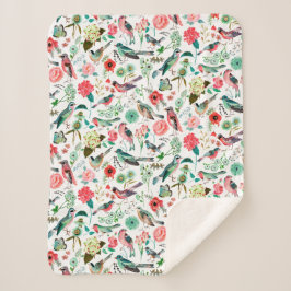 Cobertor Sherpa Na moda cor-de-rosa e padrão verde Flores e Aves