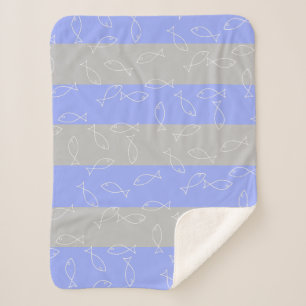 Cobertor Sherpa Na moda White Fish Patterno Sea Theme Throw Blanke