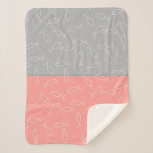 Cobertor Sherpa Na moda White Fish Patterno Sea Theme Throw Blanke