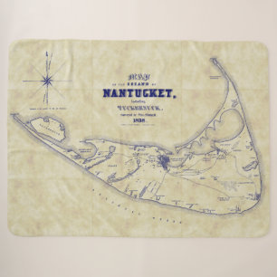 Cobertor Sherpa Nantucket Island MÃE Vintage Map Distress Marinho