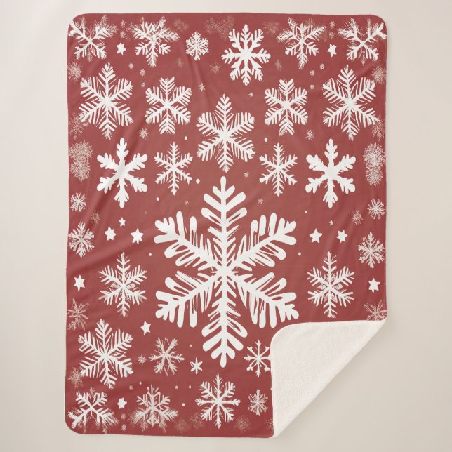 Cobertor Sherpa Natal Aconchegante Vermelho e Branco com Flocos de (Frente)