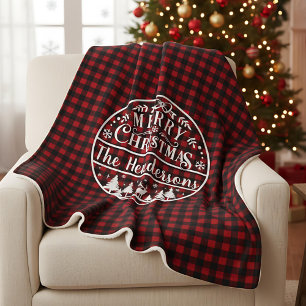Cobertor Sherpa Natal Alegre Xadrez Vermelho e Preto Personalizado