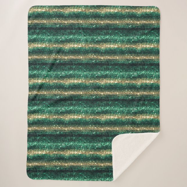 Cobertor Sherpa Natal Brilho Verde Dourado (Frente)