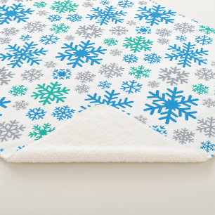 Cobertor Sherpa Natal com Flocos de Neve Azuis, Turquesa e Prata
