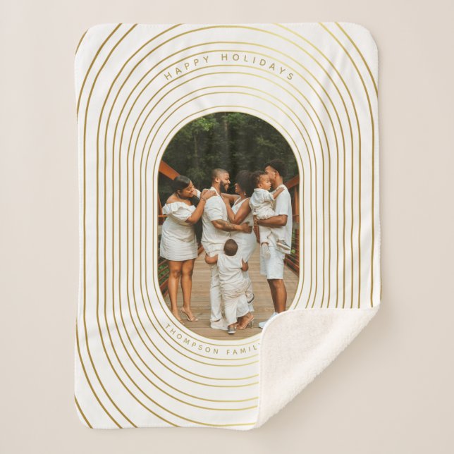Cobertor Sherpa Natal Dourado da família de fotos personalizadas b (Frente)