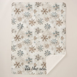 Cobertor Sherpa Natal Flocos de Neve Azul Marrom Creme