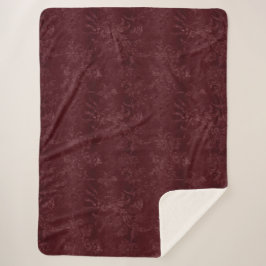 Cobertor Sherpa Natal Floral Burgundy Vermelho Intenso