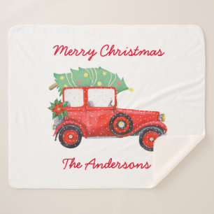 Cobertor Sherpa Natal Red Truck Holiday White elegante