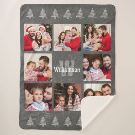 Cobertor Sherpa Natal rústico do quadro do monograma da colagem da