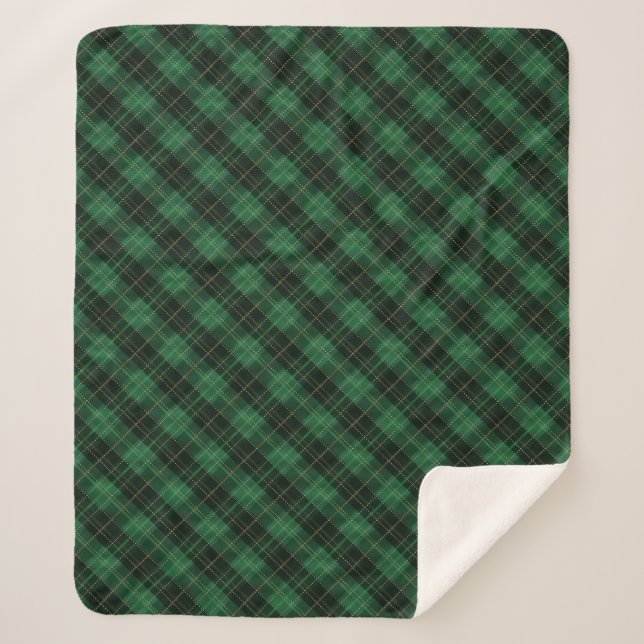 Cobertor Sherpa Natal Xadrez Verde Elegante (Frente)