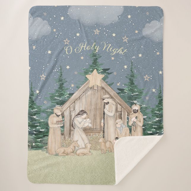 Cobertor Sherpa Natividade natalícia de aquarela (Frente)