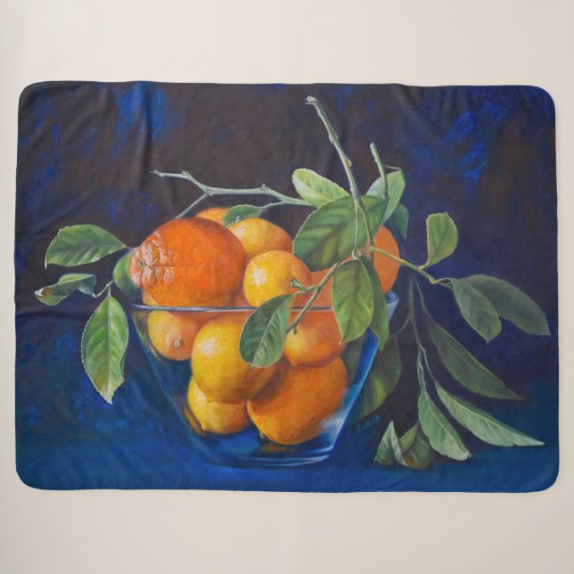Cobertor Sherpa Natureza-morta com Limões e Ramo de Laranja (Frente (Horizontal))