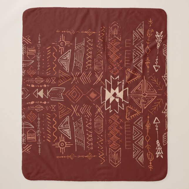 Cobertor Sherpa Navajo Aztec: Padrão Étnico De Doodle. (Frente)