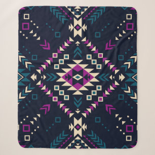 Cobertor Sherpa Navajo tribal escuro, geométrico de vintage.