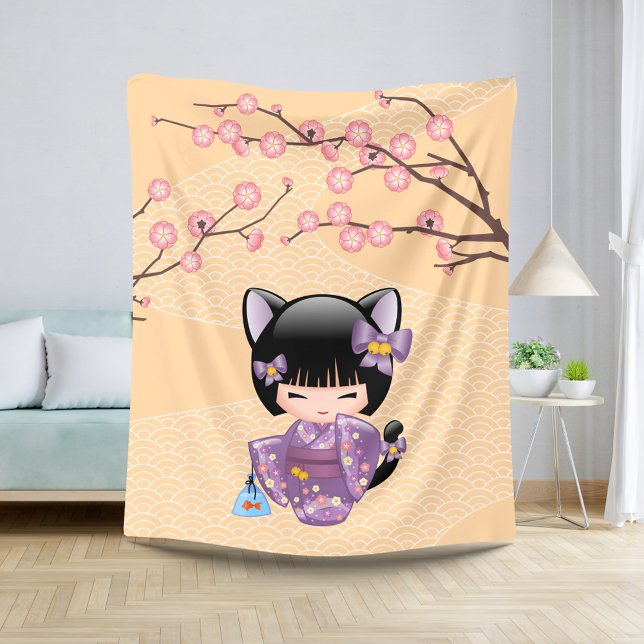 Cobertor Sherpa Neko Kokeshi Doll - Cat Ears Geisha Girl (Criador carregado)