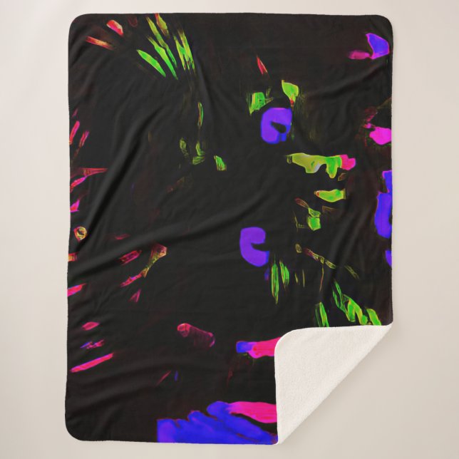 Cobertor Sherpa Neon Black Cat com olhos brilhantes (Frente)