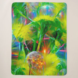 Cobertor Sherpa Neon Glow Dandelions no Dream Garden