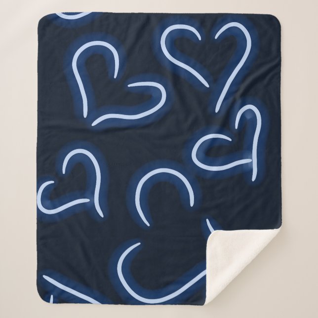 Cobertor Sherpa Neon Hearts Blue (Frente)