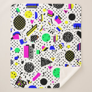 Cobertor Sherpa Neon Retro Memphis Geometric Chaos Pattern