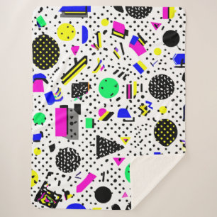 Cobertor Sherpa Neon Retro Memphis Geometric Chaos Pattern