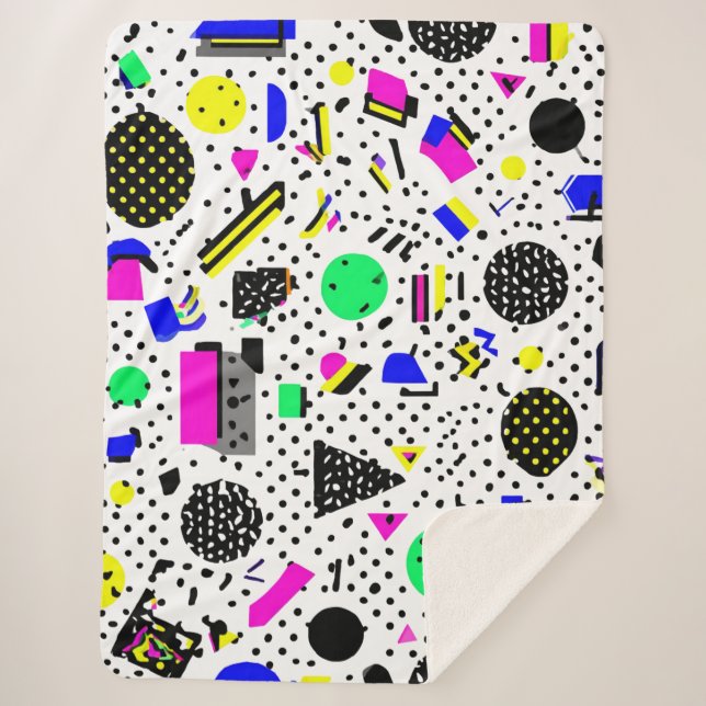 Cobertor Sherpa Neon Retro Memphis Geometric Chaos Pattern (Frente)