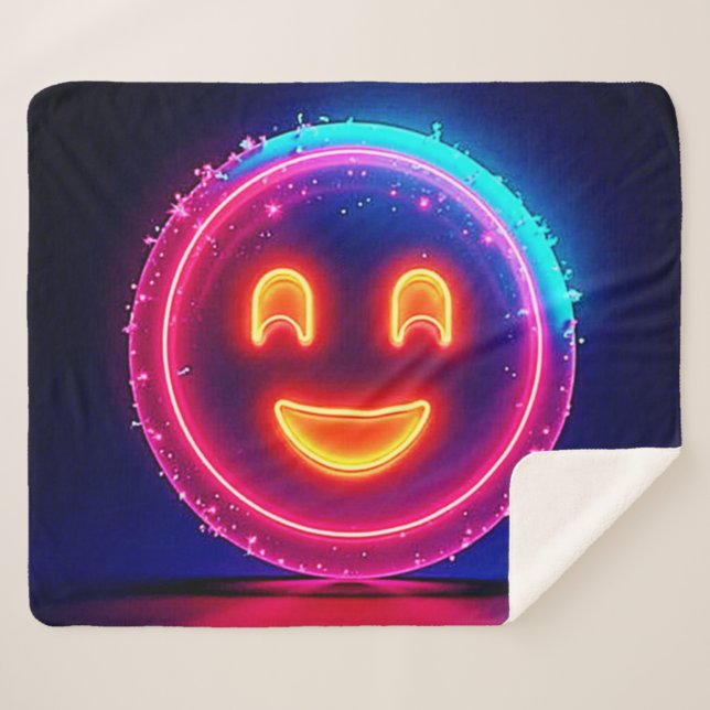 Cobertor Sherpa Neon Smile: Bright Happy Glow Design (Frente (Horizontal))
