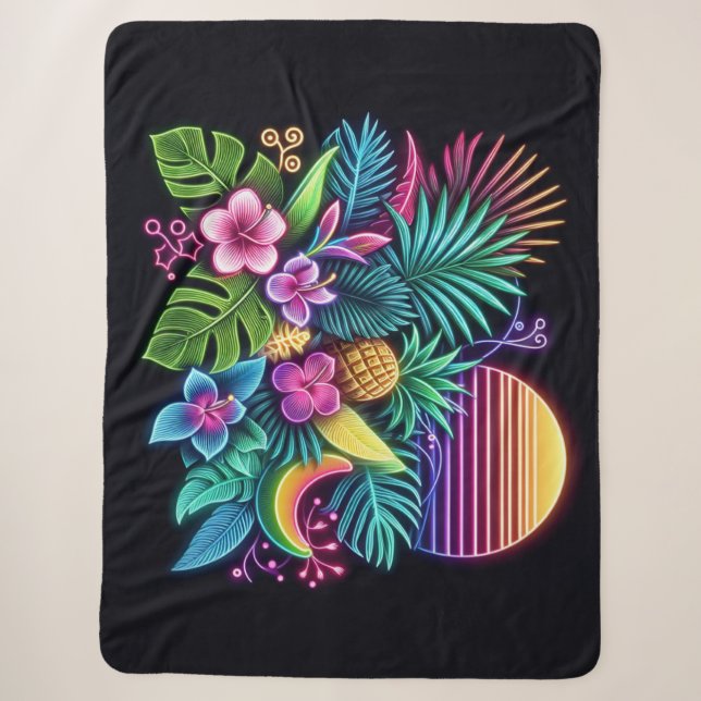 Cobertor Sherpa Neon tropical/Havaiano Colorido (Frente)