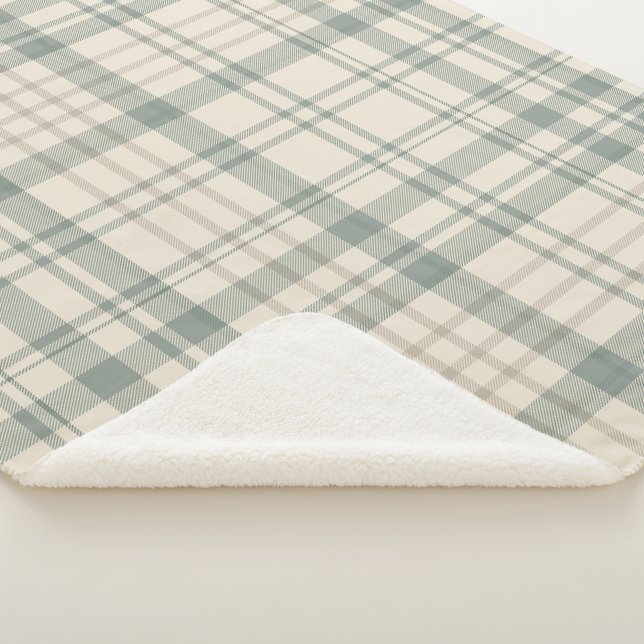 Cobertor Sherpa Neutral Green Beige Plaid (3/4)