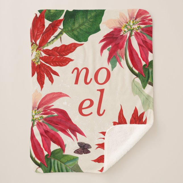 Cobertor Sherpa Noel Watercolor Poinsettia Floral (Frente)