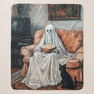 Cobertor Sherpa Noite de Filme Spooky Fantasma e Cat Assistindo
