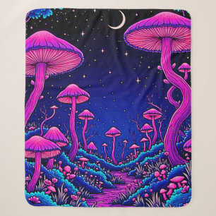Cobertor Sherpa Noite de Floresta Psicodélica de Cogumelos