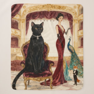 Cobertor Sherpa Noite de Ópera de Gato Preto Elegante Arte Animal