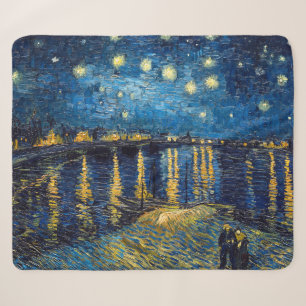 Cobertor Sherpa Noite Estrelada no Ródano   Van Gogh  