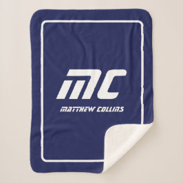 Cobertor Sherpa Nome Branco Minimalista do Monograma Azul Moderno 