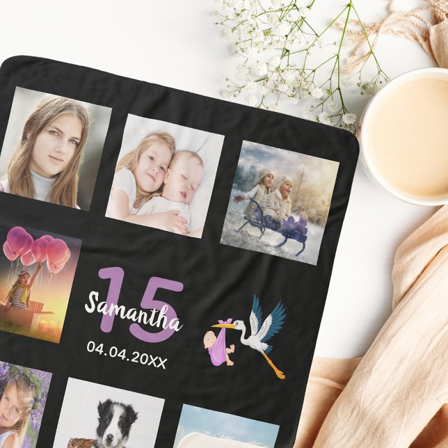 Cobertor Sherpa Nome da colagem de fotos pretas da Quinceanera (Criador carregado)