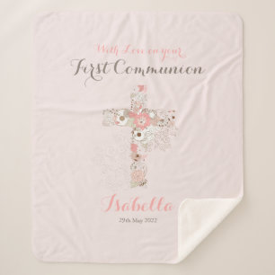 Cobertor Sherpa Nome da cruz floral cor-de-rosa-rosado da primeira