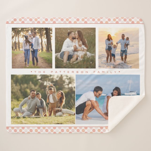 Cobertor Sherpa Nome da Família 5 Foto Colagem Rosa Girly Moderna (Frente (Horizontal))