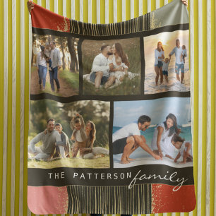 Cobertor Sherpa Nome da família 5 Fotografia Collage Rustic Abstra