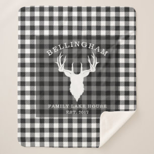 Cobertor Sherpa Nome da família Black White Lake House Xadrez Gin