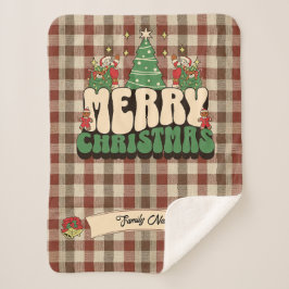 Cobertor Sherpa Nome da Família da Xadrez de Natal do Retro Groovy
