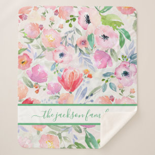 Cobertor Sherpa Nome da família de florais cor-de-rosa