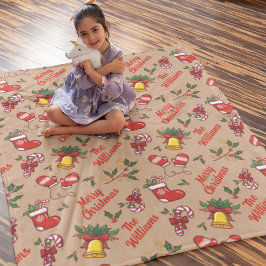 Cobertor Sherpa Nome da família Padrão de Natal Feliz