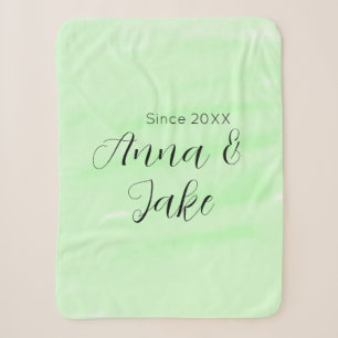 Cobertor Sherpa Nome data casamento casal verde aquarela pastel l