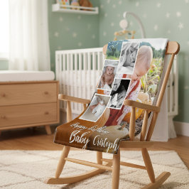 Cobertor Sherpa Nome de Aniversário do Bebê da Colagem de Fotos Pe