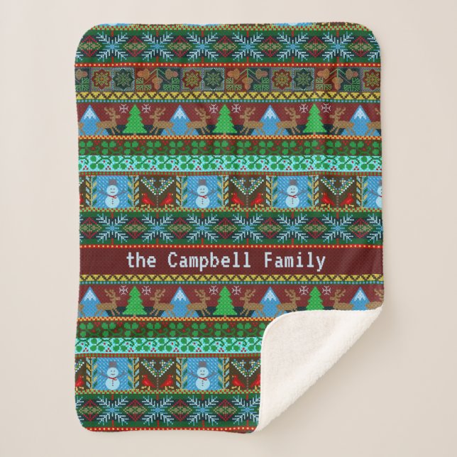 Cobertor Sherpa Nome de família da rena | dos bonecos de neve da (Frente)