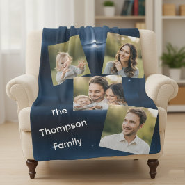 Cobertor Sherpa Nome de Família Personalizado com Múltiplas Fotos 